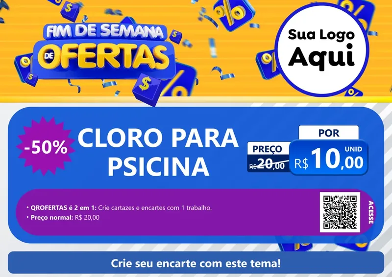 Modelo de Cartaz para Cartaz A4 Horizontal com o tema Fim de Semana de Ofertas para Produtos para Piscina