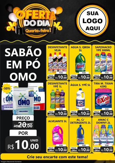 Modelo de Encarte para Encarte A4 Vertical com o tema Oferta do Dia - Quarta Feira! para Produtos de Limpeza