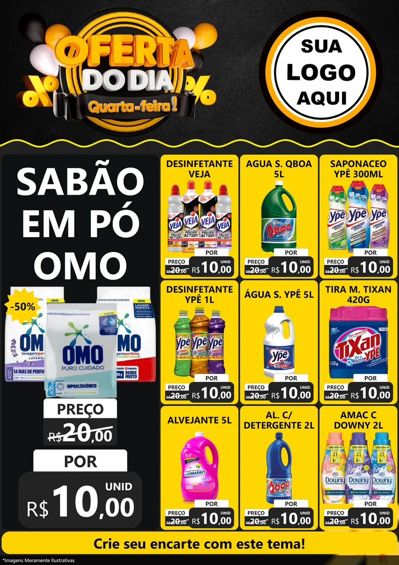 Modelo de Encarte para Encarte A4 Vertical com o tema Oferta do Dia - Quarta Feira! para Produtos de Limpeza