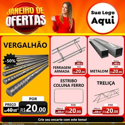 Modelo de Rede Social para Feed Facebook com o tema Janeiro de Ofertas para Ferragens