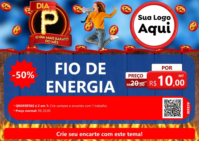 Modelo de Cartaz para Cartaz A4 Horizontal com o tema Dia P - O Dia Mais Barato Do Mês para Materiais Elétricos