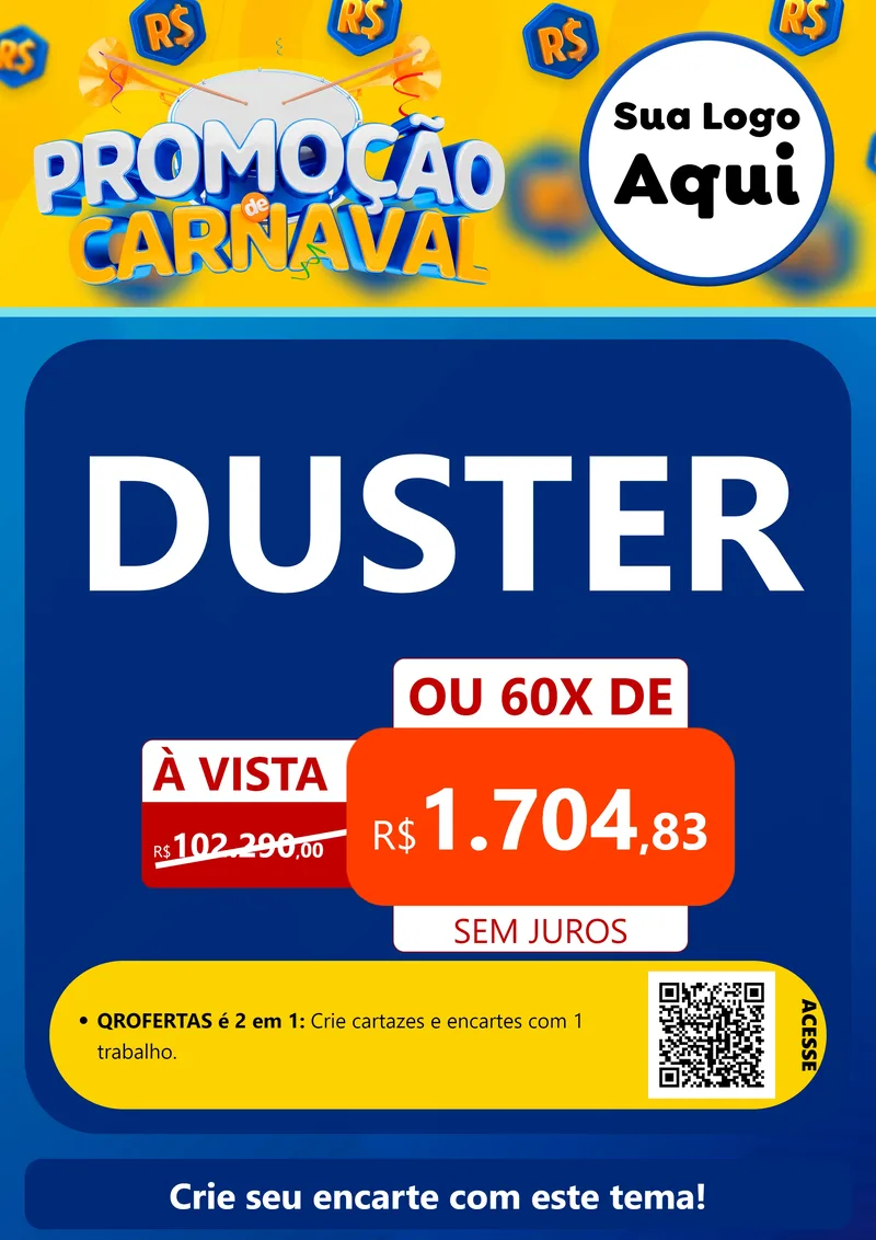 Modelo de Cartaz para Cartaz A4 Vertical com o tema Promoção de Carnaval para Concessionaria de Carros