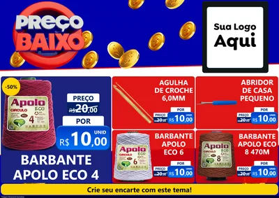 Modelo de Encarte para Encarte A4 Horizontal com o tema Preço Baixo para Armarinho e Aviamentos