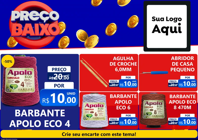 Modelo de Encarte para Encarte A4 Horizontal com o tema Preço Baixo para Armarinho e Aviamentos