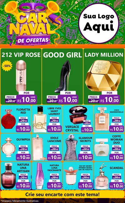 Modelo de Encarte para Encarte Grande com o tema Carnaval de Ofertas para Perfumes