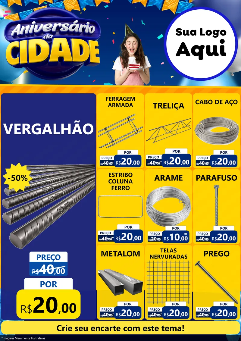 Modelo de Encarte para Encarte A4 Vertical com o tema Aniversário da Cidade para Ferragens