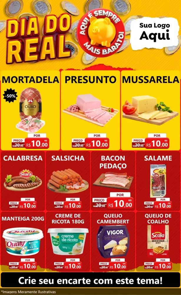 Modelo de Encarte para Encarte Grande com o tema Dia Do Real para Frios e Laticínios