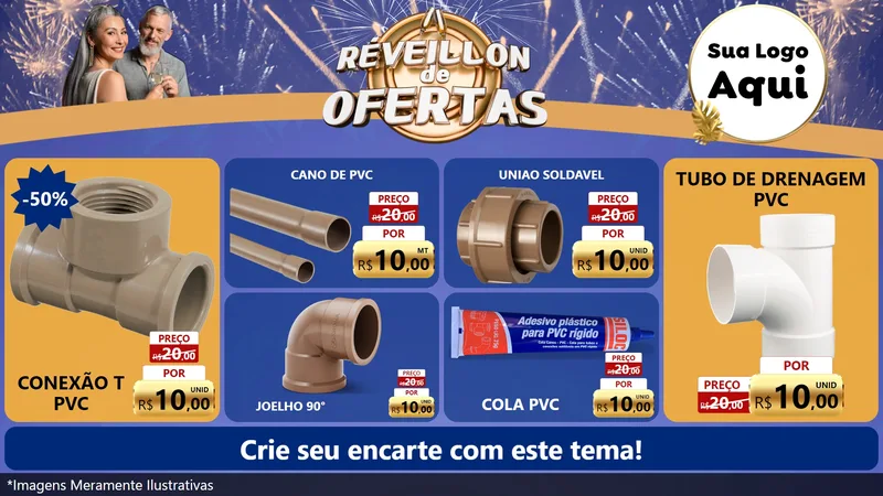 Modelo de TV para TV Horizontal com o tema Réveillon de Ofertas para Tubos e conexões