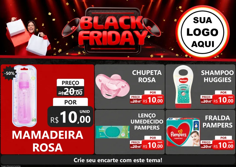 Modelo de Encarte para Encarte A4 Horizontal com o tema Black Friday para Bebês