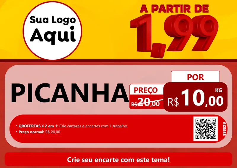 Modelo de Cartaz para Cartaz A4 Horizontal com o tema A Partir de Um e Noventa e Nove - 1,99 para Açougue