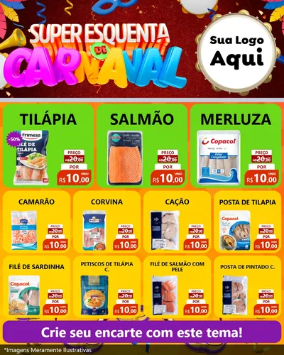 Modelo de Rede Social para Feed Instagram com o tema Super Esquenta de Carnaval para Peixaria