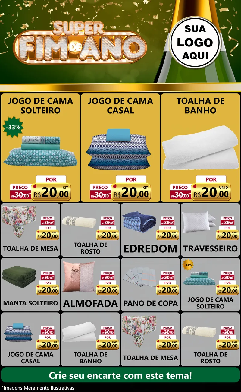Modelo de Encarte para Encarte Grande com o tema Super Fim de Ano para Cama, Mesa e Banho