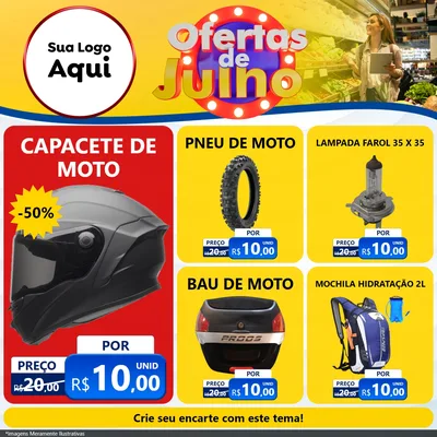 Modelo de Rede Social para Feed Facebook com o tema Ofertas de Julho para Moto peças