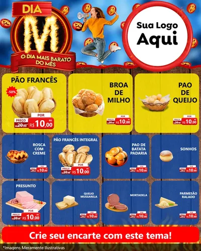 Modelo de Rede Social para Feed Instagram com o tema Dia M - O Dia Mais Barato Do Mês para Padaria