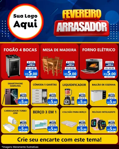 Modelo de Rede Social para Feed Instagram com o tema Fevereiro Arrasador para Móveis e Eletro
