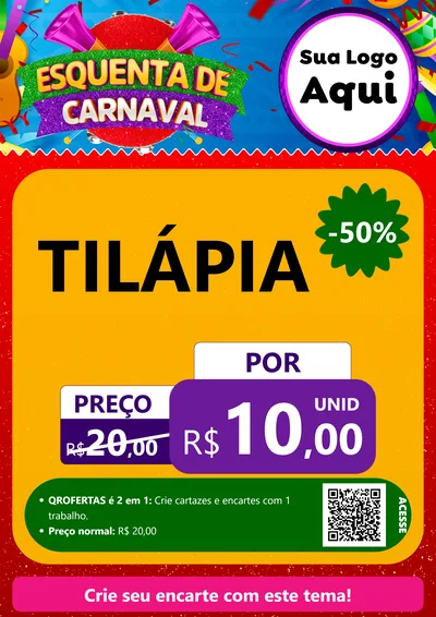 Modelo de Cartaz para Cartaz A4 Vertical com o tema Esquenta de Carnaval para Peixaria