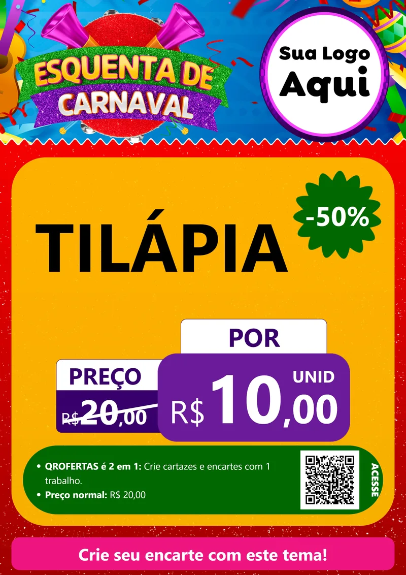Modelo de Cartaz para Cartaz A4 Vertical com o tema Esquenta de Carnaval para Peixaria