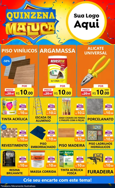 Modelo de Encarte para Encarte Grande com o tema Quinzena Maluca para Material para Construção
