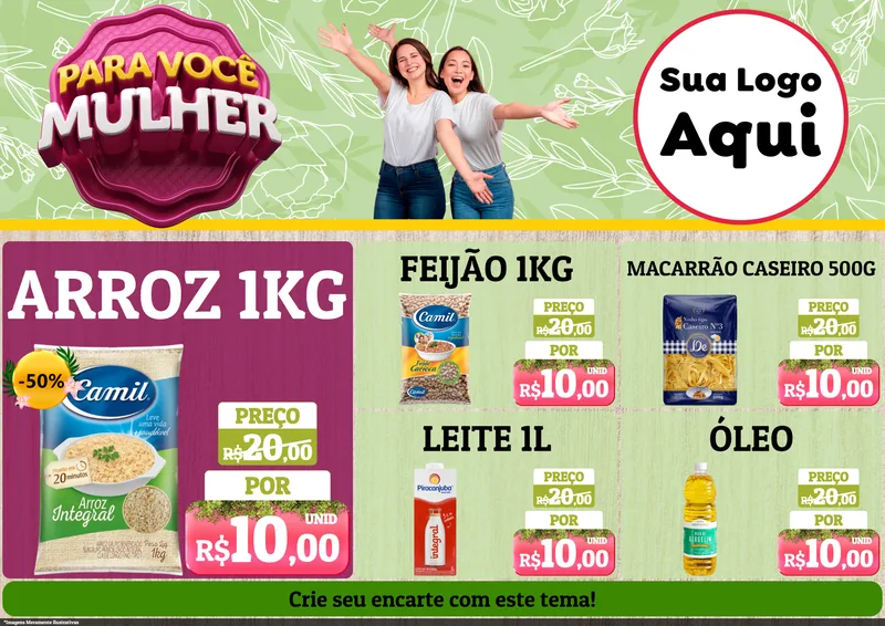 Modelo de Encarte para Encarte A4 Horizontal com o tema Para Você Mulher para Supermercado