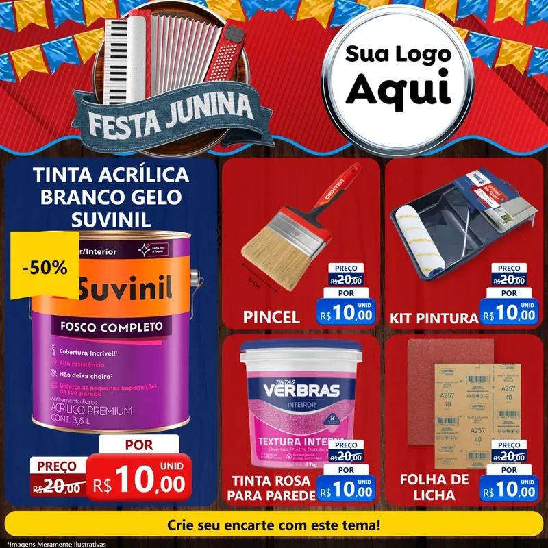 Modelo de Rede Social para Feed Facebook com o tema Festa Junina para Tintas e Ferramentas