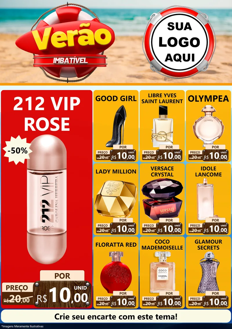 Modelo de Encarte para Encarte A4 Vertical com o tema Verão Imbatível para Perfumes