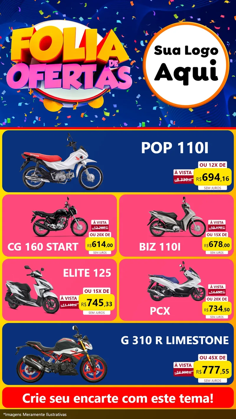 Modelo de TV para TV Vertical com o tema Folia de Ofertas para Concessionaria de Motos