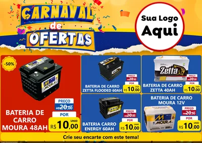 Modelo de Encarte para Encarte A4 Horizontal com o tema Carnaval de Ofertas para Baterias Elétricas