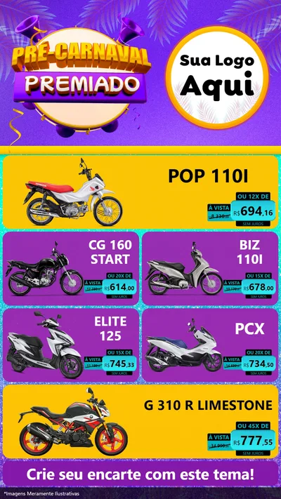 Modelo de TV para TV Vertical com o tema Pré-Carnaval Premiado para Concessionaria de Motos