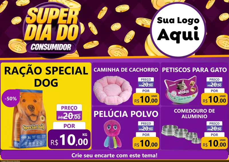 Modelo de Encarte para Encarte A4 Horizontal com o tema Super Dia do Consumidor para Pet Shop