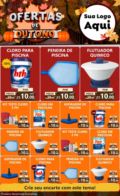 Modelo de Encarte para Encarte Grande com o tema Ofertas de Outono para Produtos para Piscina