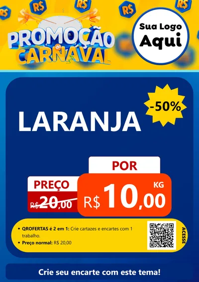 Modelo de Cartaz para Cartaz A4 Vertical com o tema Promoção de Carnaval para Hortifrúti