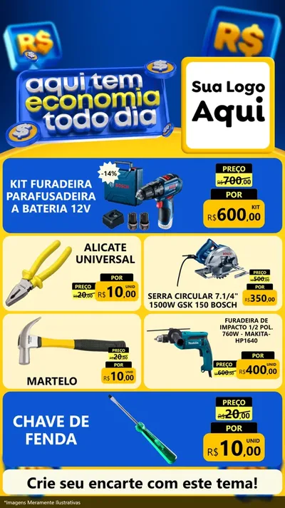 Modelo de TV para TV Vertical com o tema Aqui Tem Economia Todo Dia para Maquinas e Ferramentas