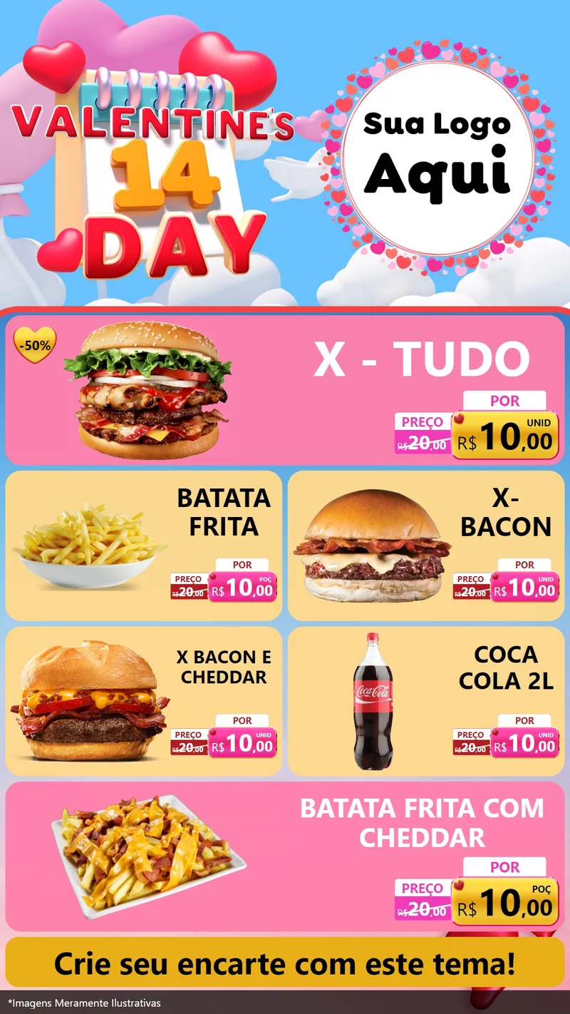 Modelo de TV para TV Vertical com o tema Valentine's Day para Hamburgueria