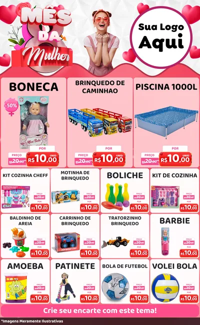 Modelo de Encarte para Encarte Grande com o tema Mês da Mulher para Brinquedos