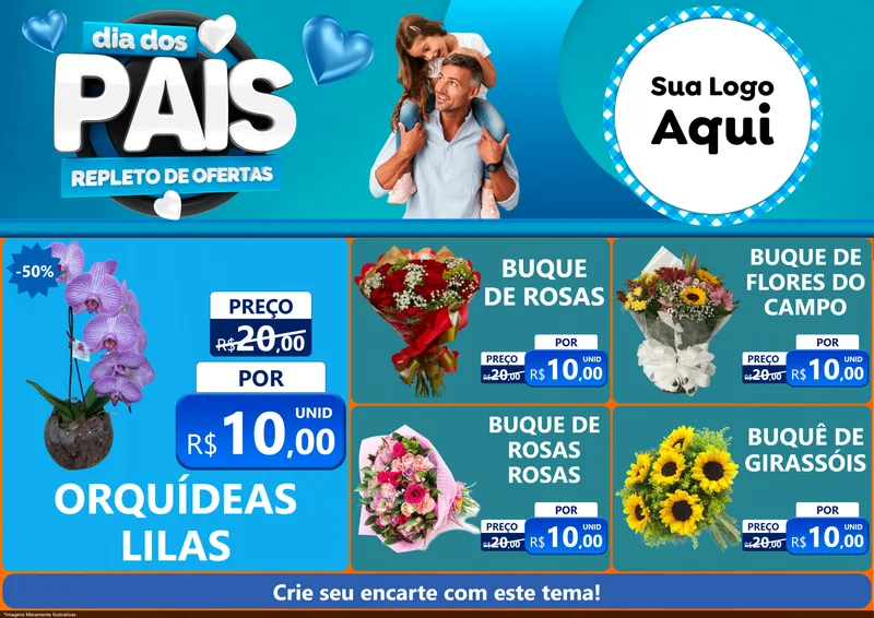 Modelo de Encarte para Encarte A4 Horizontal com o tema Dia Dos Pais Repleto de Ofertas para Floricultura e jardim