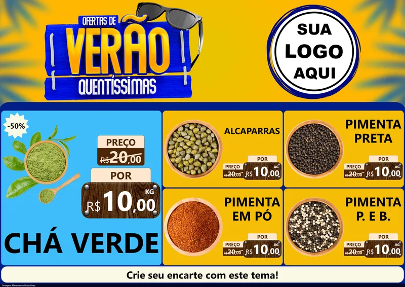 Modelo de Encarte para Encarte A4 Horizontal com o tema Ofertas de Verão Quentíssimas para Produtos Naturais