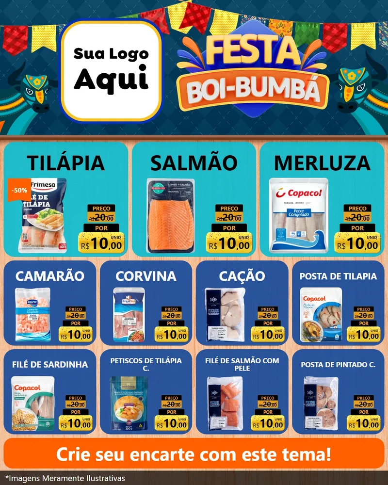 Modelo de Rede Social para Feed Instagram com o tema Festa Boi Bumbá para Peixaria