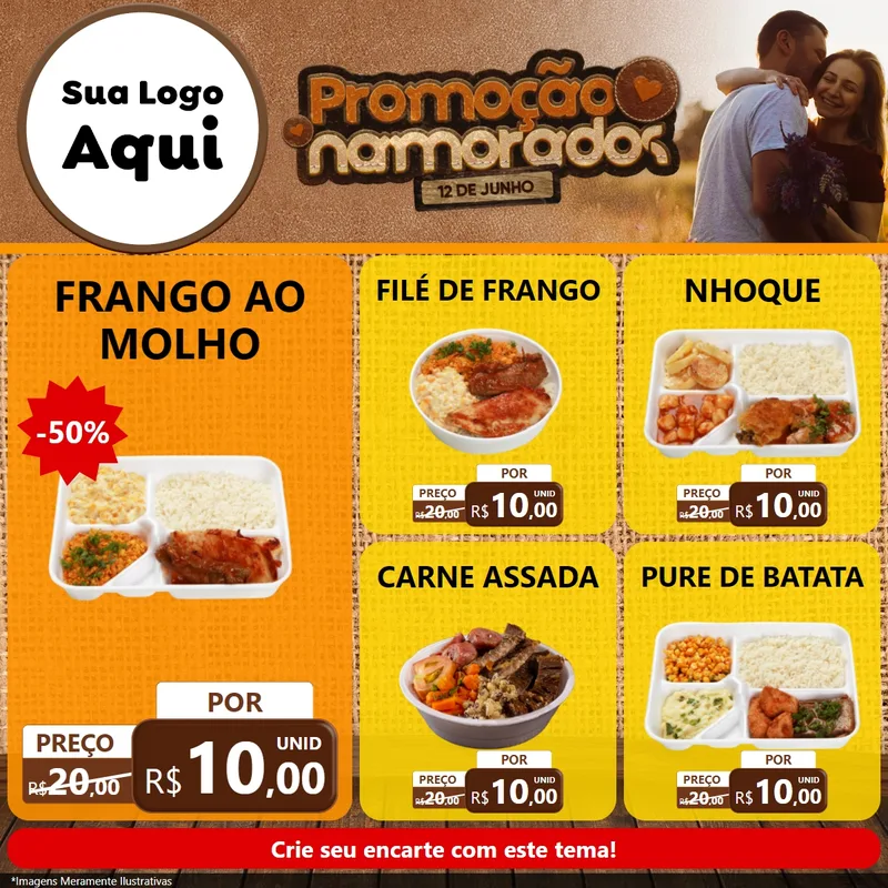 Modelo de Rede Social para Feed Facebook com o tema Promoção Namorados para Restaurante