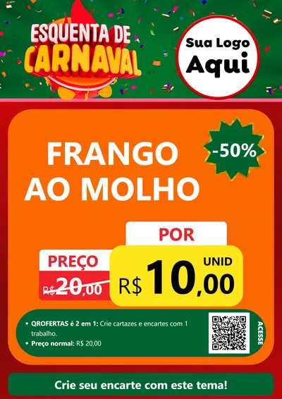 Modelo de Cartaz para Cartaz A4 Vertical com o tema Esquenta de Carnaval para Restaurante