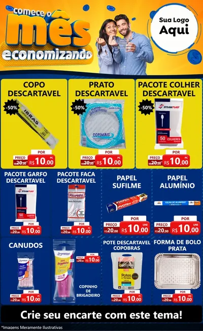 Modelo de Encarte para Encarte Grande com o tema Comece O Mês Economizando para Embalagens