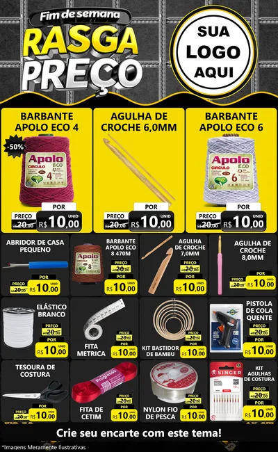 Modelo de Encarte para Encarte Grande com o tema Fim de Semana Rasga Preço para Armarinho e Aviamentos