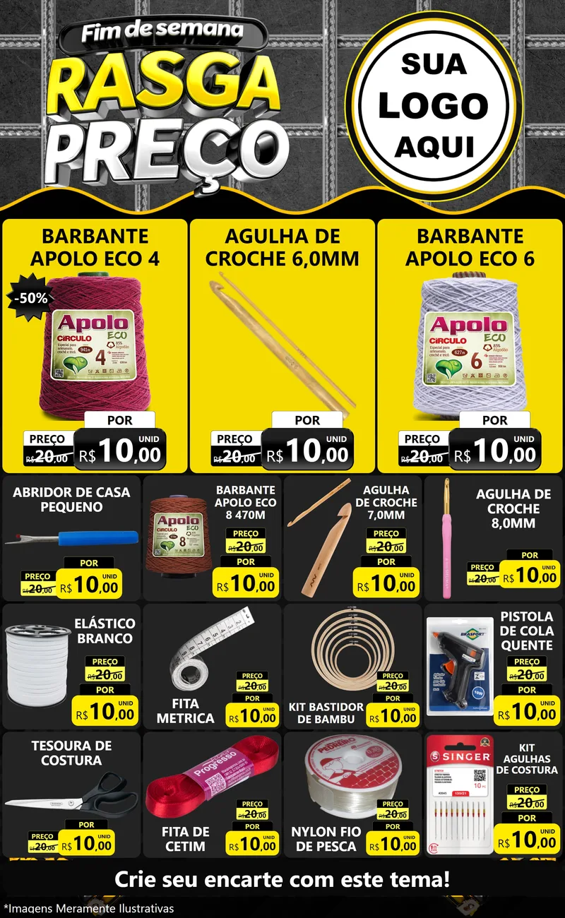 Modelo de Encarte para Encarte Grande com o tema Fim de Semana Rasga Preço para Armarinho e Aviamentos