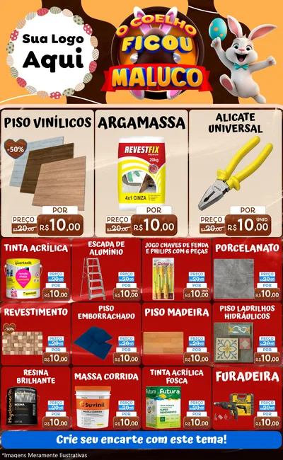 Modelo de Encarte para Encarte Grande com o tema O Coelho Ficou Maluco - Páscoa para Material para Construção