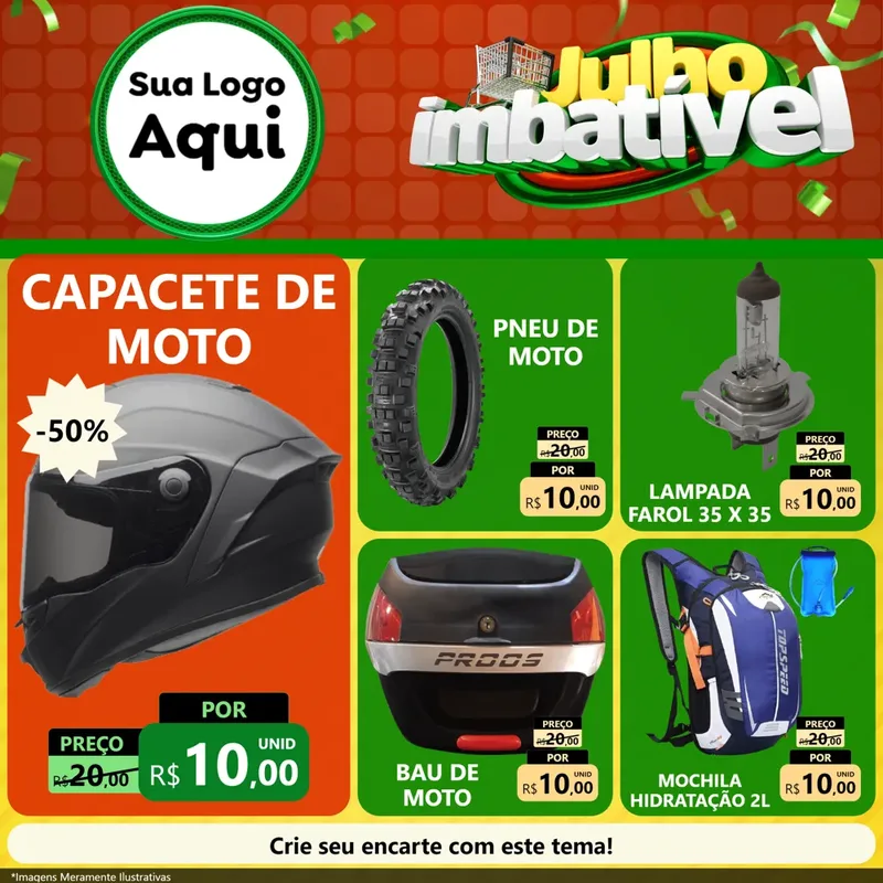 Modelo de Rede Social para Feed Facebook com o tema Julho Imbatível para Moto peças