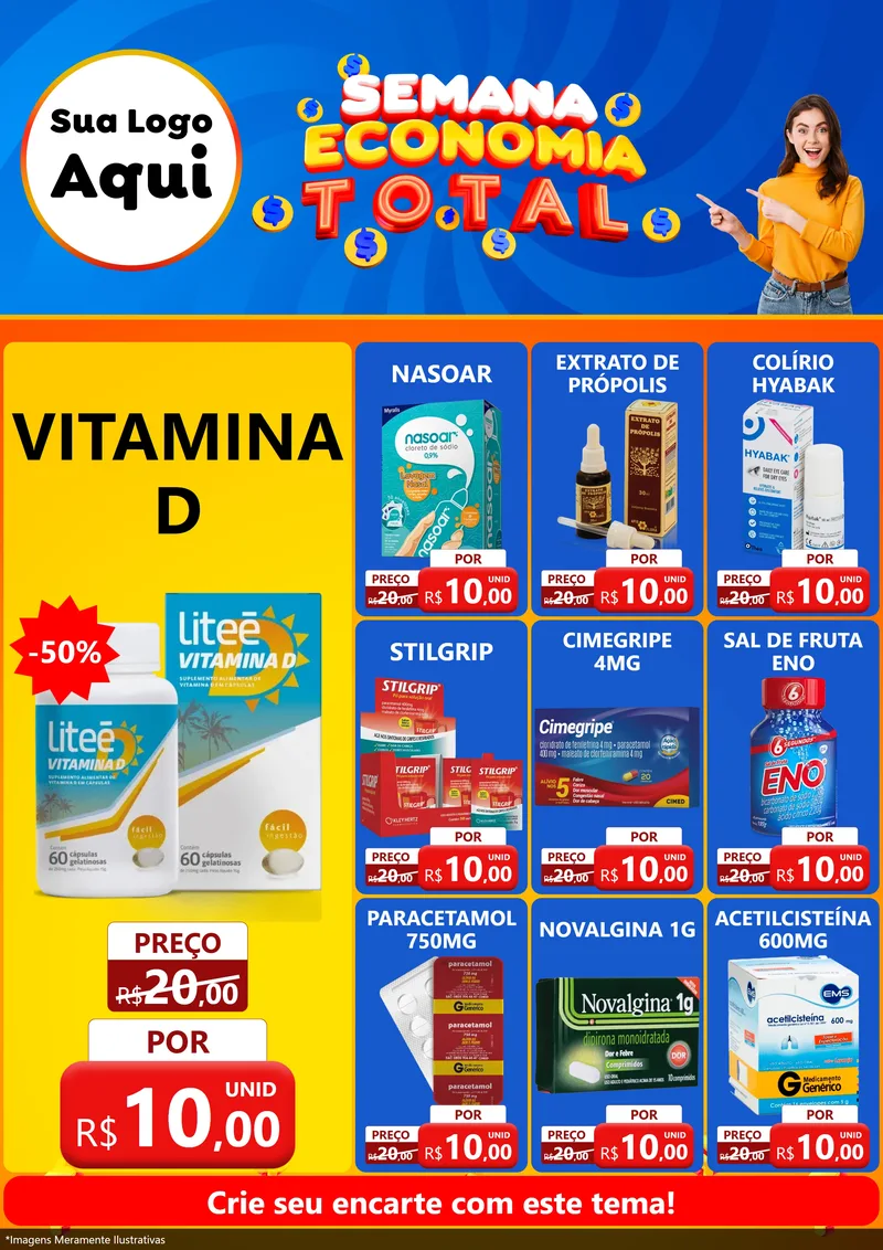 Modelo de Encarte para Encarte A4 Vertical com o tema Semana Economia Total para Farmácia