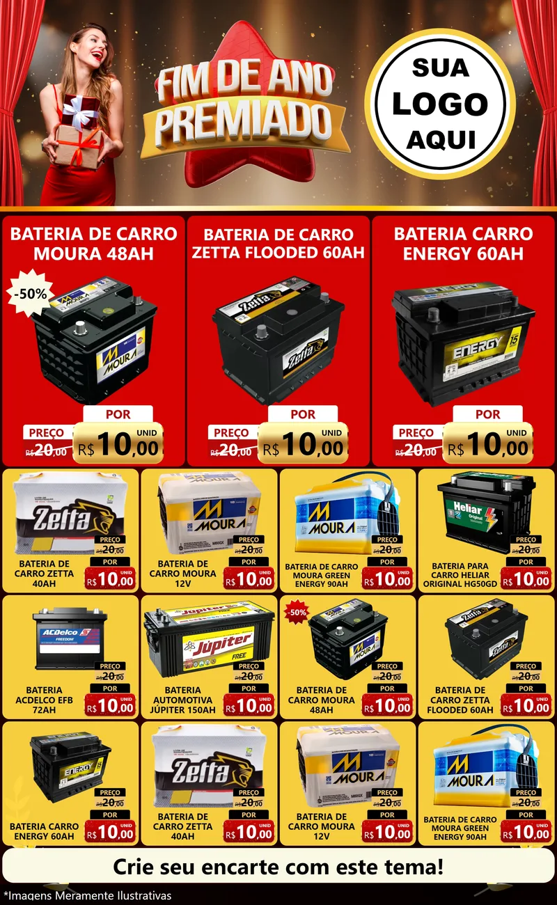 Modelo de Encarte para Encarte Grande com o tema Fim de Ano Premiado para Baterias Elétricas