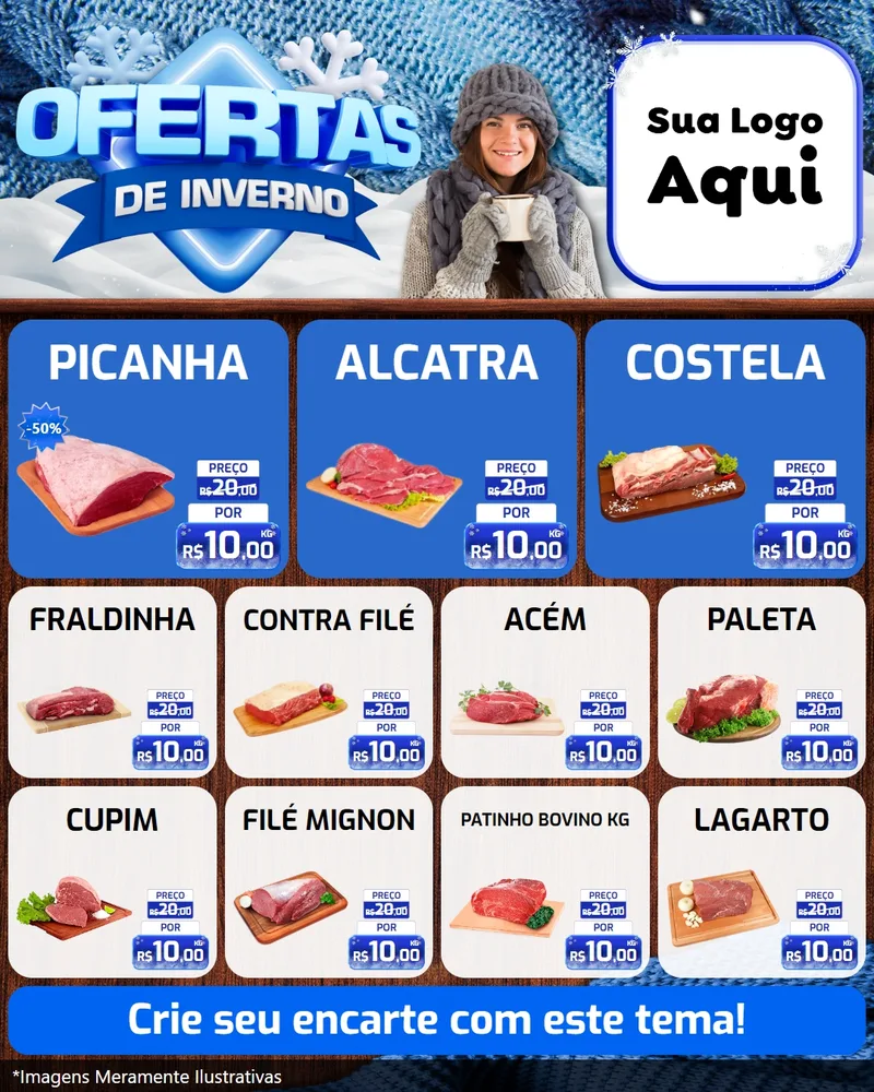 Modelo de Rede Social para Feed Instagram com o tema Ofertas de Inverno para Açougue
