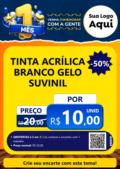 Modelo de Cartaz para Cartaz A4 Vertical com o tema Um Mês de Aniversário para Tintas e Ferramentas