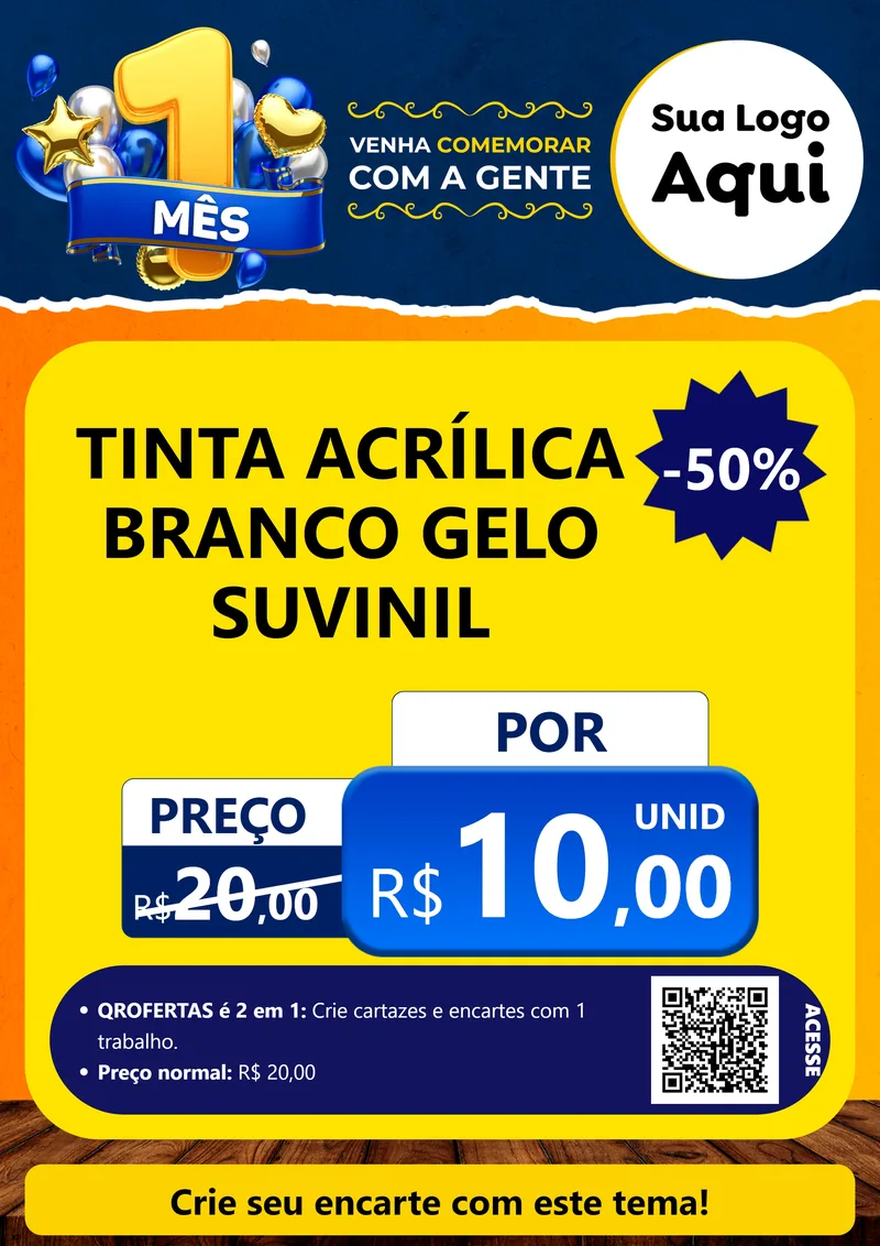 Modelo de Cartaz para Cartaz A4 Vertical com o tema Um Mês de Aniversário para Tintas e Ferramentas