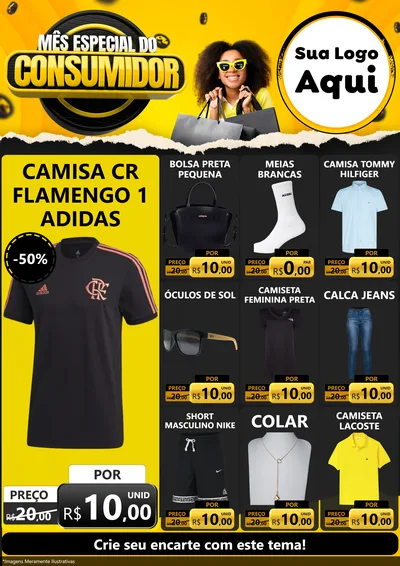 Modelo de Encarte para Encarte A4 Vertical com o tema Mês Especial do Consumidor para Roupas e acessórios